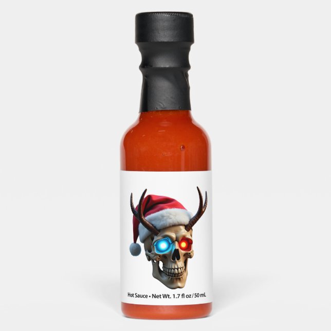 Christmas Skull with Santa Hat and Antlers Mystic  Hot Sauces (Front)