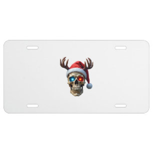 Christmas Skull with Santa Hat and Antlers Mystic  License Plate