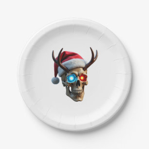 Christmas Skull with Santa Hat and Antlers Mystic Paper Plates