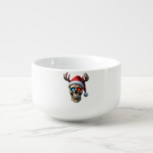 Christmas Skull with Santa Hat and Antlers Mystic  Soup Mug