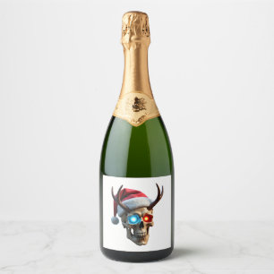 Christmas Skull with Santa Hat and Antlers Mystic Sparkling Wine Label