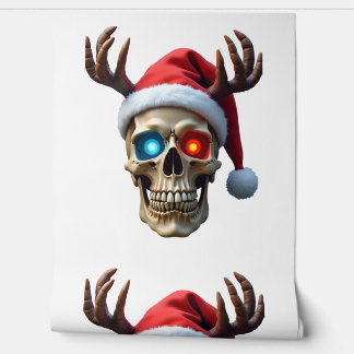 Christmas Skull with Santa Hat and Antlers Mystic  Wallpaper