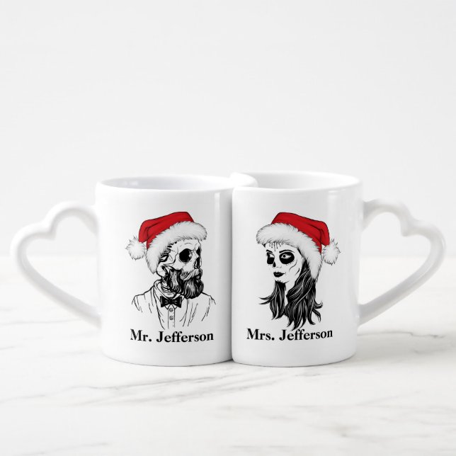 Christmas Skulls Couple Newlyweds Lovers Coffee Mug Set (Front Nesting)