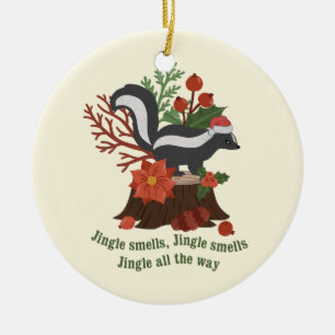 Christmas Skunk Pun: Jingle Smells Ceramic Ornament