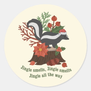 Christmas Skunk Pun: Jingle Smells Classic Round Sticker