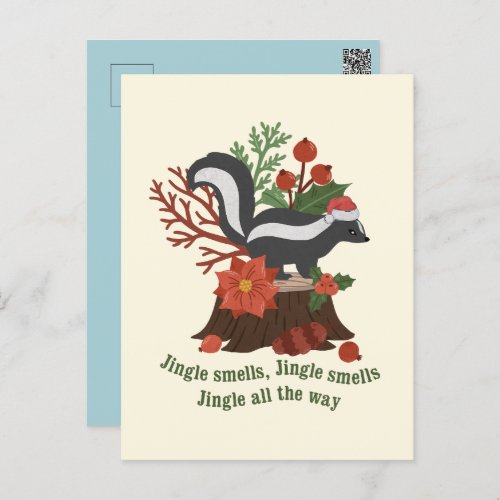 Christmas Skunk Pun Jingle Smells Postcard