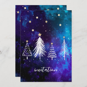 Christmas Sky, Blue, White, Stars, Party Invitation