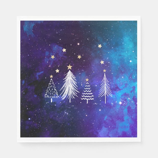 Christmas Sky, Blue, White, Stars, Party  Paper  Napkins (Front)