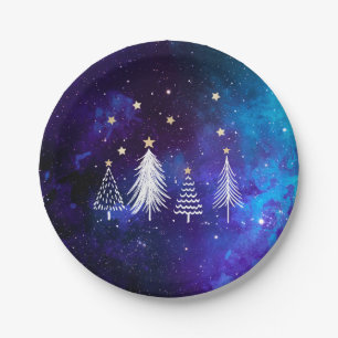 Christmas Sky, Blue, White, Stars, Party  Paper Pl Paper Plates