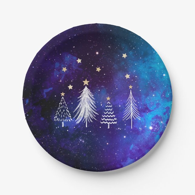 Christmas Sky, Blue, White, Stars, Party  Paper Pl Paper Plates (Front)