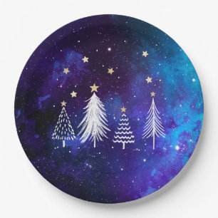 Christmas Sky, Blue, White, Stars, Party Paper Plates