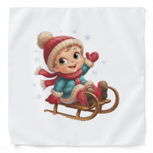 Christmas Sled Ride with Adorable Winter Child Bandana