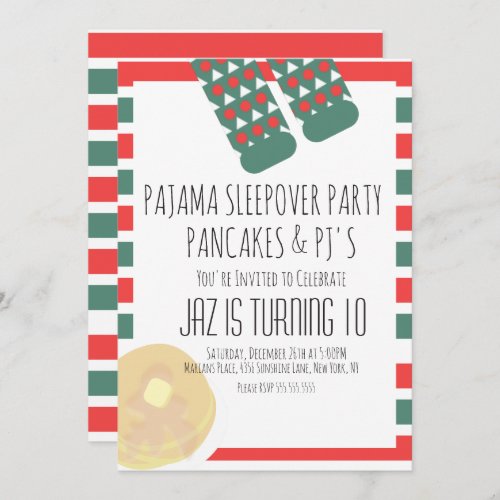Christmas Sleepover Pajamas Pancakes Birthday Invitation