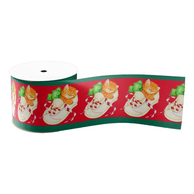 Christmas sleepy kitten cat ribbon (Spool)