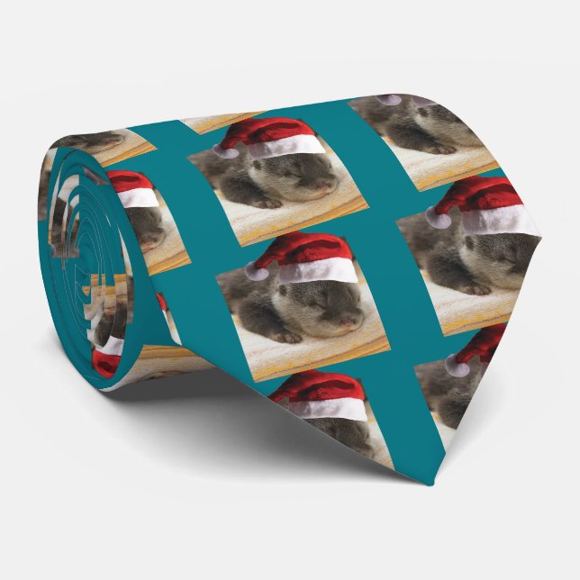 Christmas Sleepy Otter Tie (Rolled)