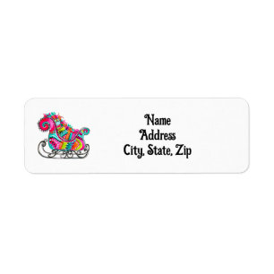 Christmas Sleigh Boho Cute Pink Holiday Address Label