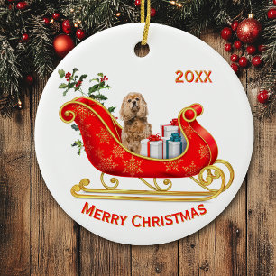 Christmas Sleigh Buff Cocker Spaniel Dog Ceramic Ornament