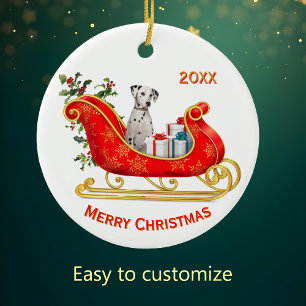 Christmas Sleigh Dalmatian Dog Ceramic Ornament