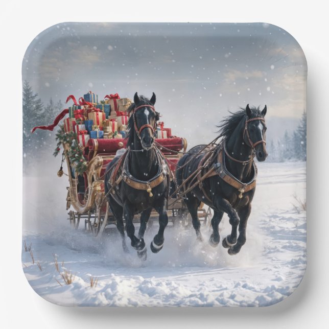 Christmas Sleigh Filled With Gifts Paper Plates (Front)
