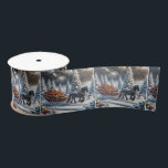 Christmas Sleigh Filled With Gifts Satin Ribbon<br><div class="desc">A snowy landscape features a horse pulling a sleigh filled with colorful gifts through a forest of snow-covered trees</div>