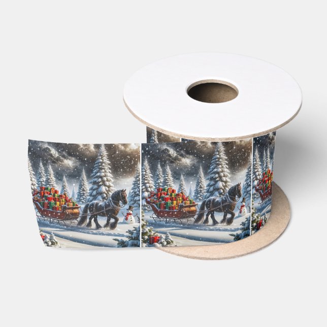 Christmas Sleigh Filled With Gifts Satin Ribbon (Spool)