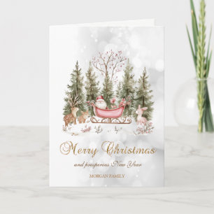 Christmas Sleigh,Forest Bokeh Holiday Card