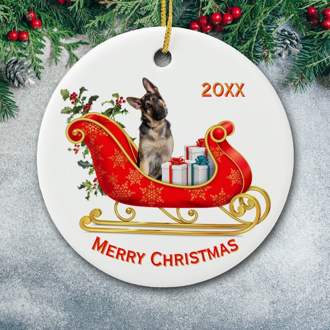 Christmas Sleigh German Shepherd Dog Ceramic Ornament (Creator Uploaded)