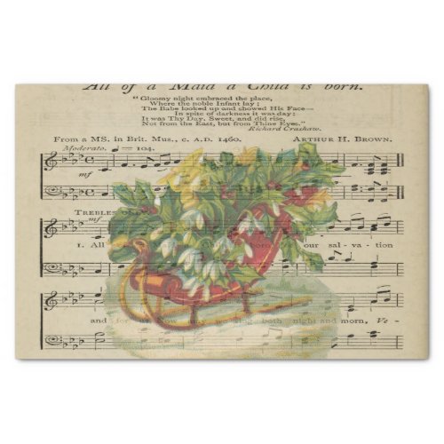 Christmas Sleigh Music Sheet Stained Decoupage