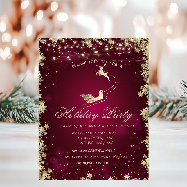 Christmas Sleigh Reindeer Stars Company Party  Invitation (Creator Uploaded)