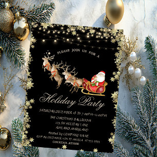 Christmas Sleigh Reindeers Santa Claus Stars Invitation