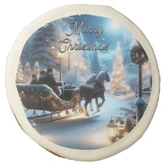 Christmas Sleigh Ride On A Snowy Winter Night Sugar Cookie