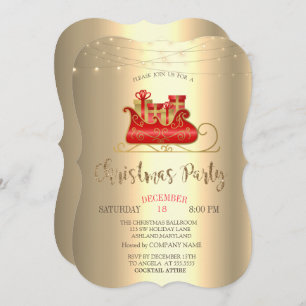 Christmas Sleigh,String Lights Gold Company Invitation