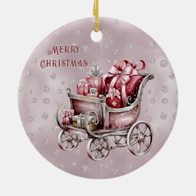 Christmas Sleigh With Gifts Holiday Ornament (Back)