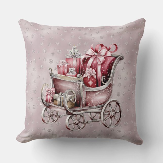 Christmas Sleigh With Gifts Holiday Throw Pillow (Front)