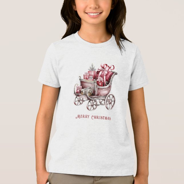 Christmas Sleigh With Gifts Holiday Tri-Blend Shirt (Front)