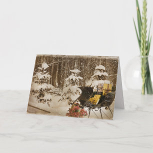 Christmas Sleigh with gifts in winter woods Holiday Card