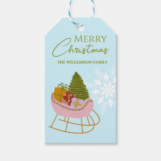 Christmas sleigh with gifts, tree Family Holiday I Gift Tags