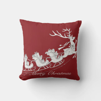 Christmas Sleigh with Reindeer Throw Pillow