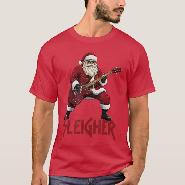 Christmas Sleigher Heavy Metal Santa Rock On Xmas  T-Shirt (Front)