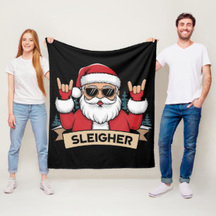 Christmas Sleigher Santa Rock Xmas Rocker Fleece Blanket