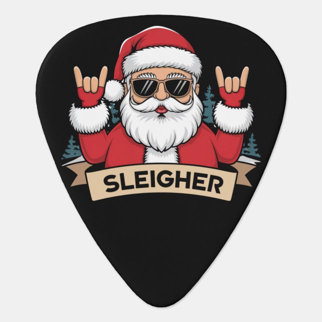 Christmas Sleigher Santa Rock Xmas Rocker  Guitar Pick (Front)