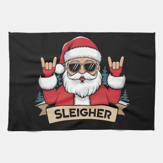 Christmas Sleigher Santa Rock Xmas Rocker  Kitchen Towel (Horizontal)