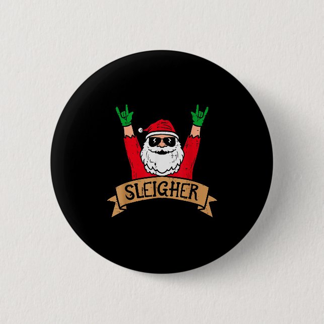 Christmas Sleigher Santa Rock Xmas Rocker Men Wome Button (Front)