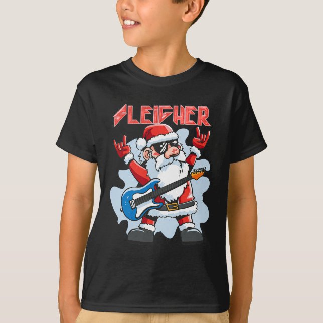 Christmas Sleigher Santa Rock Xmas Rocker Men Wome T-Shirt (Front)
