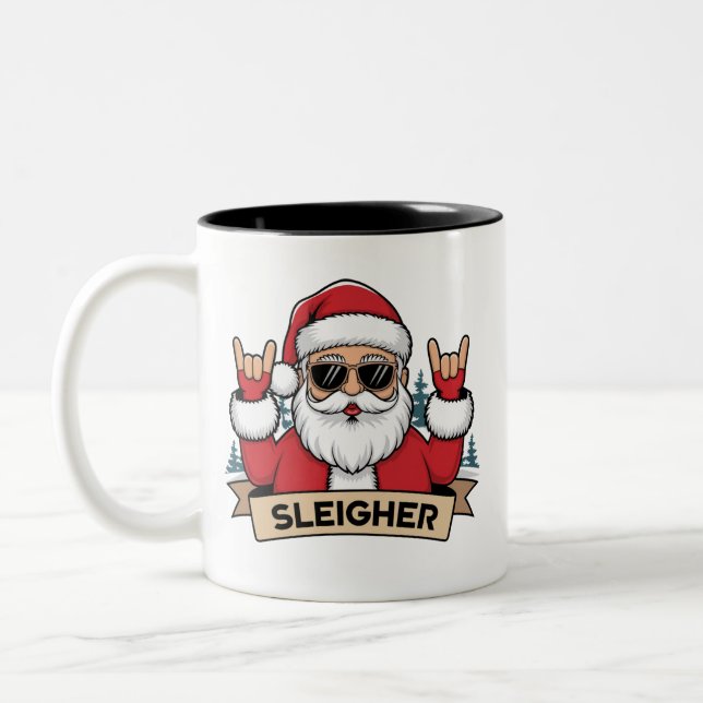 Christmas Sleigher Santa Rock Xmas Rocker  Two-Tone Coffee Mug (Left)