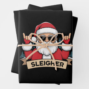 Christmas Sleigher Santa Rock Xmas Rocker Wrapping Paper Sheets