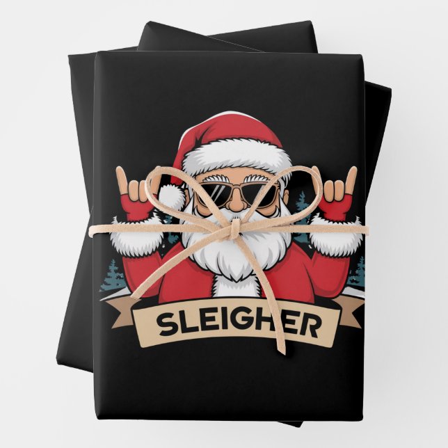 Christmas Sleigher Santa Rock Xmas Rocker  Wrapping Paper Sheets (In situ)