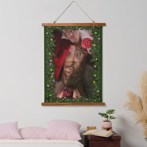 Christmas SlipperyJoe candy canes male chest Santa Hanging Tapestry