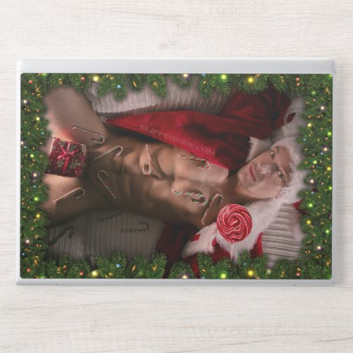 Christmas SlipperyJoe candy canes male chest Santa HP Laptop Skin