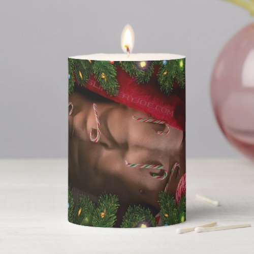 Christmas SlipperyJoe candy canes male chest Santa Pillar Candle